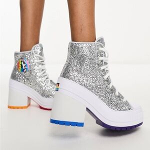 Converse Silver Glitter Pride Chunky Heels W9/M7
